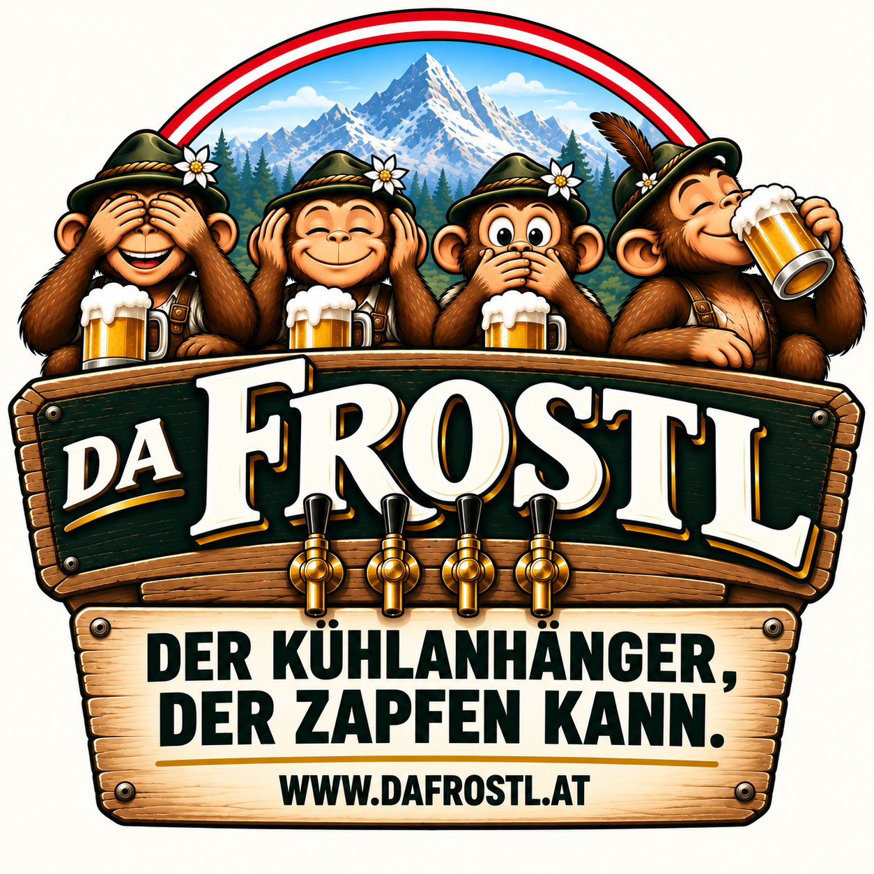 Original Da Frostl Logo mit vier Affen